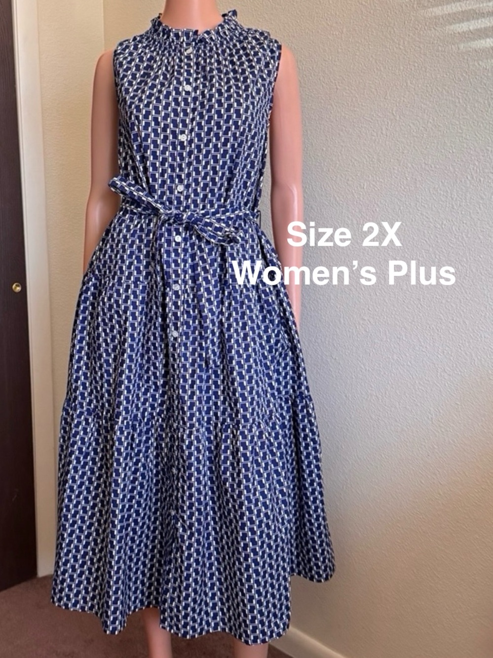 Terra & Sky Women's Plus Sleeveless Midi Shirt Dress